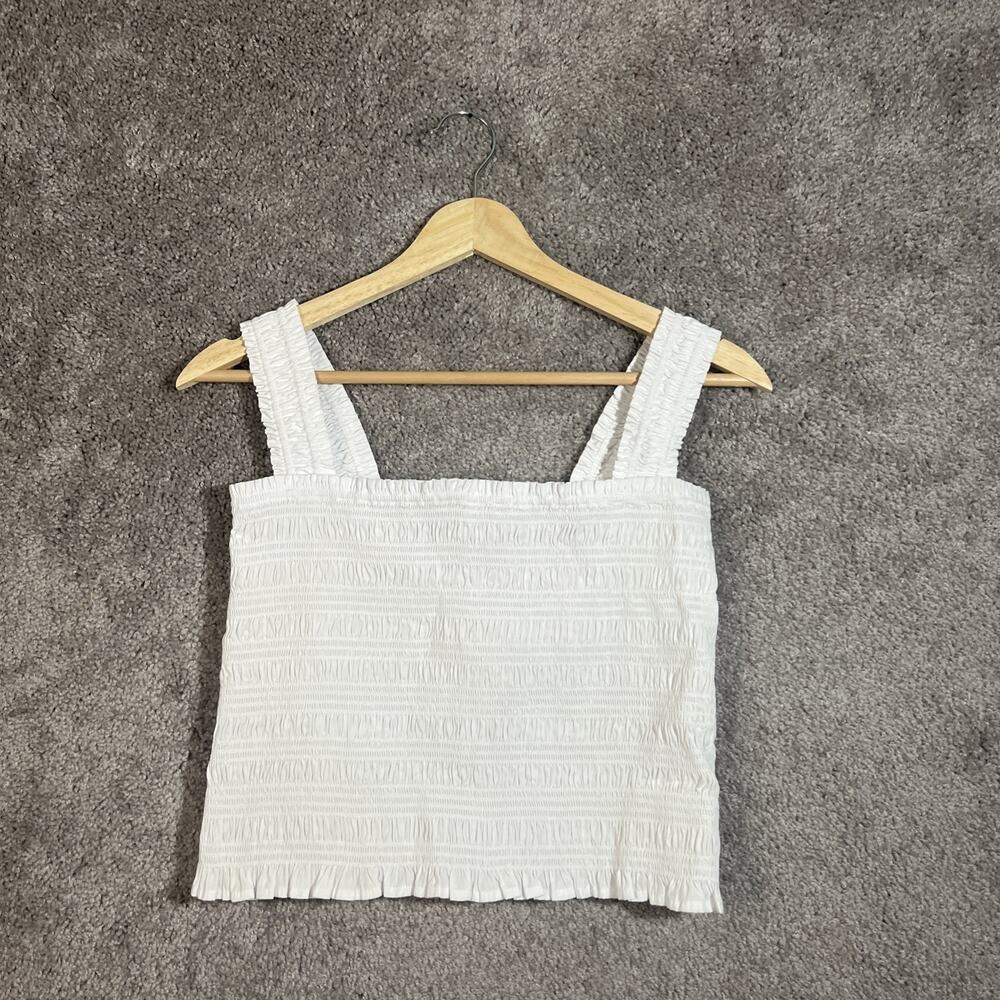 Madewell Women’s Medium White Poplin Smocked Sleeveless Tank Top Blouse Casual